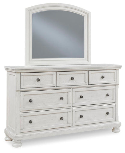 Robbinsdale Queen Sleigh Bed with Storage with Mirrored Dresser