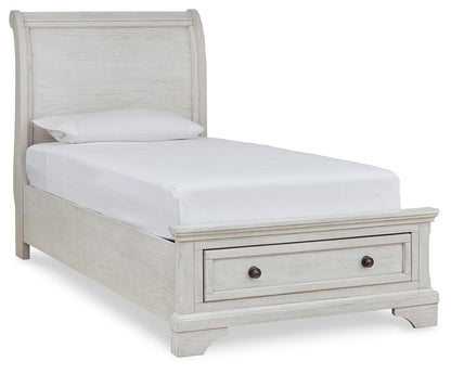 Robbinsdale Twin Sleigh Storage Bed. Dresser, Mirror and Nightstand
