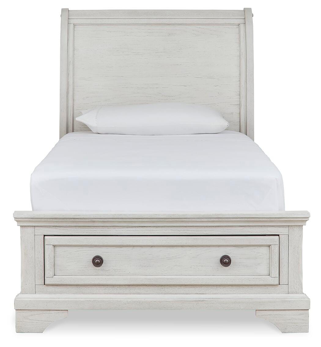 Robbinsdale Twin Sleigh Storage Bed. Dresser, Mirror and Nightstand
