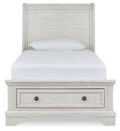Robbinsdale Twin Sleigh Storage Bed. Dresser, Mirror and Nightstand