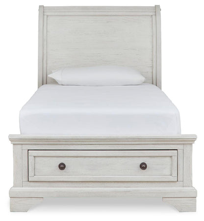 Robbinsdale Twin Sleigh Storage Bed. Dresser, Mirror and Nightstand