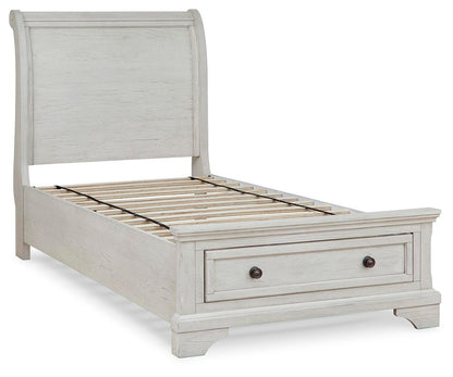 Robbinsdale Twin Sleigh Storage Bed. Dresser, Mirror and Nightstand