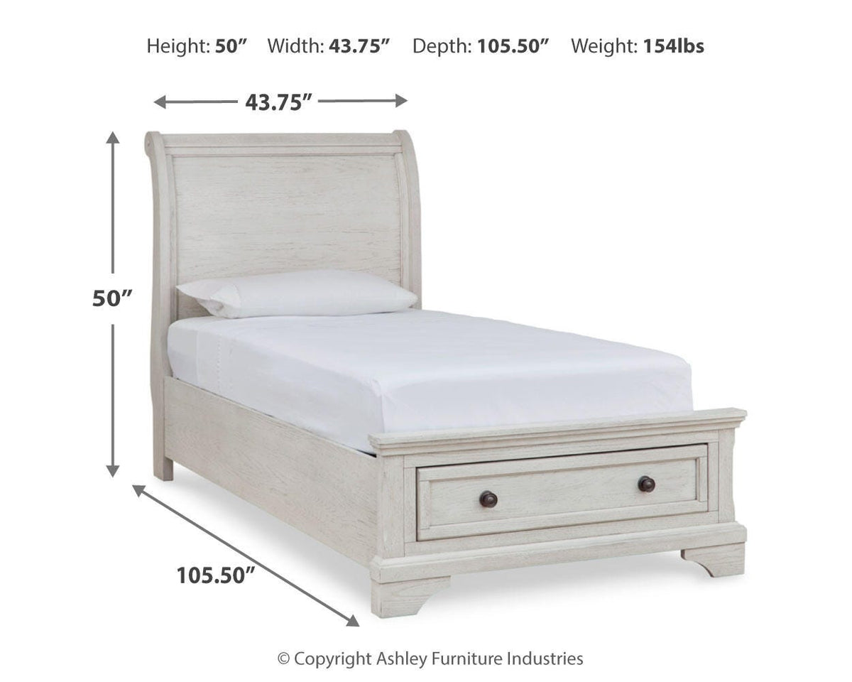 Robbinsdale Twin Sleigh Storage Bed. Dresser, Mirror and Nightstand