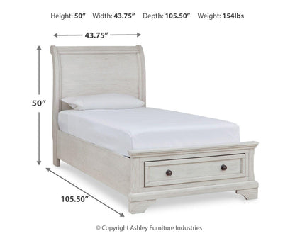 Robbinsdale Twin Sleigh Storage Bed. Dresser, Mirror and Nightstand