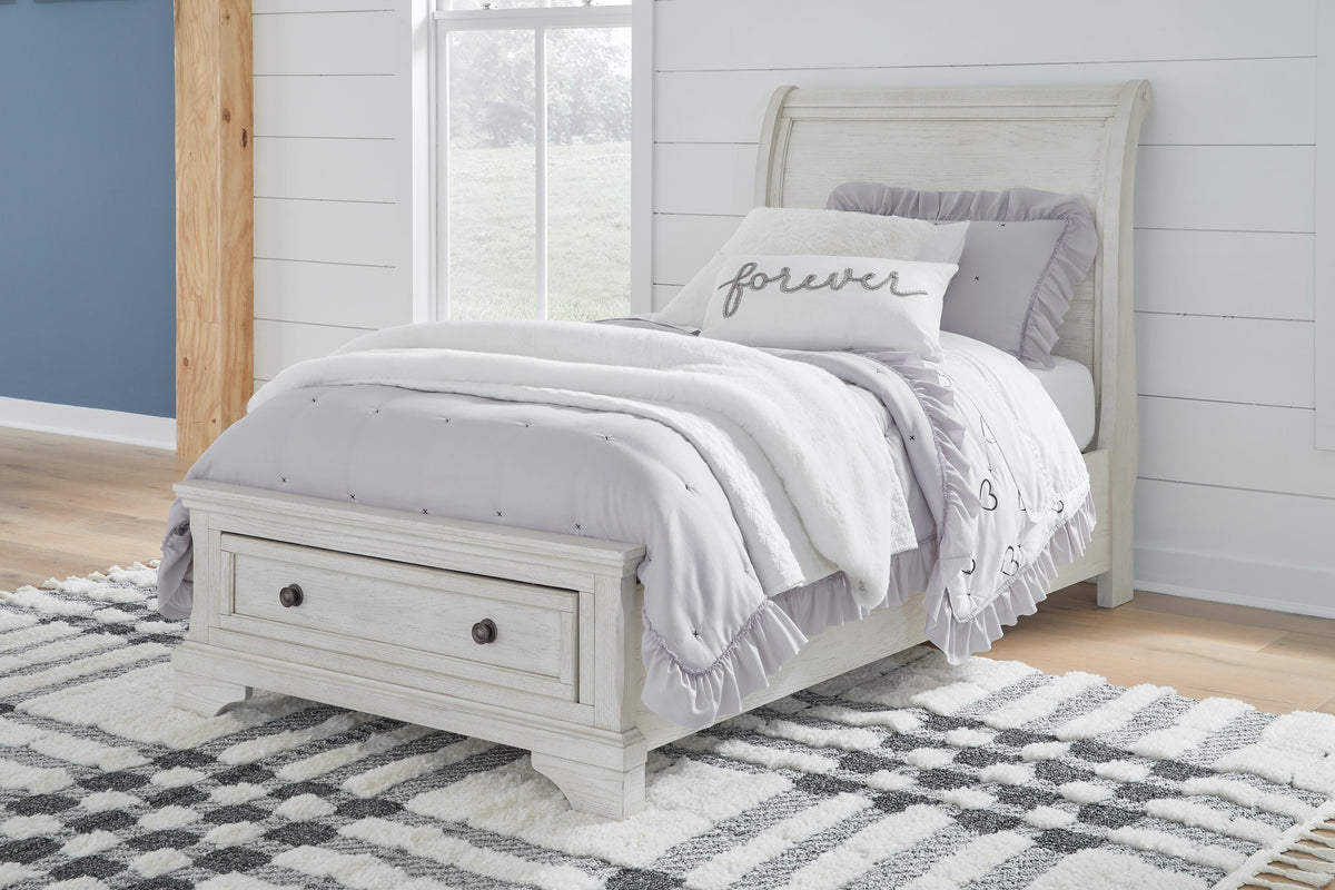 Robbinsdale Twin Sleigh Storage Bed. Dresser, Mirror and Nightstand