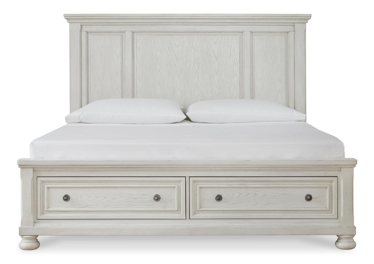 Robbinsdale Queen Panel Storage Bed. Dresser, Mirror and Nightstand