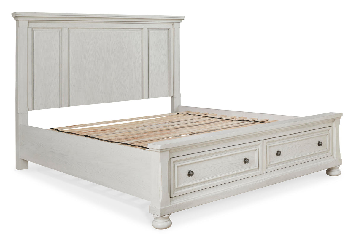 Robbinsdale Queen Panel Storage Bed. Dresser, Mirror and Nightstand