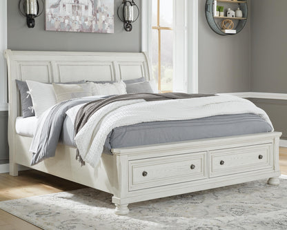 Robbinsdale King Sleigh Bed with Storage with Mirrored Dresser