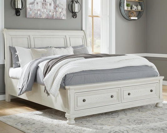 Robbinsdale King Sleigh Bed with Storage with Mirrored Dresser