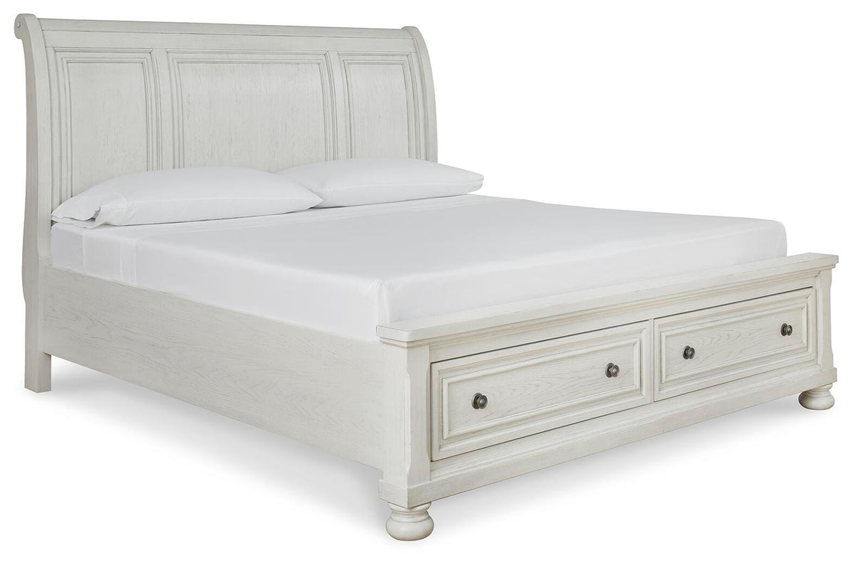 Robbinsdale Queen Sleigh Bed with Storage with Mirrored Dresser