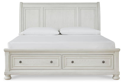 Robbinsdale King Sleigh Bed with Storage with Mirrored Dresser