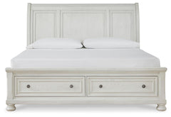 Robbinsdale Queen Sleigh Bed with Storage with Mirrored Dresser