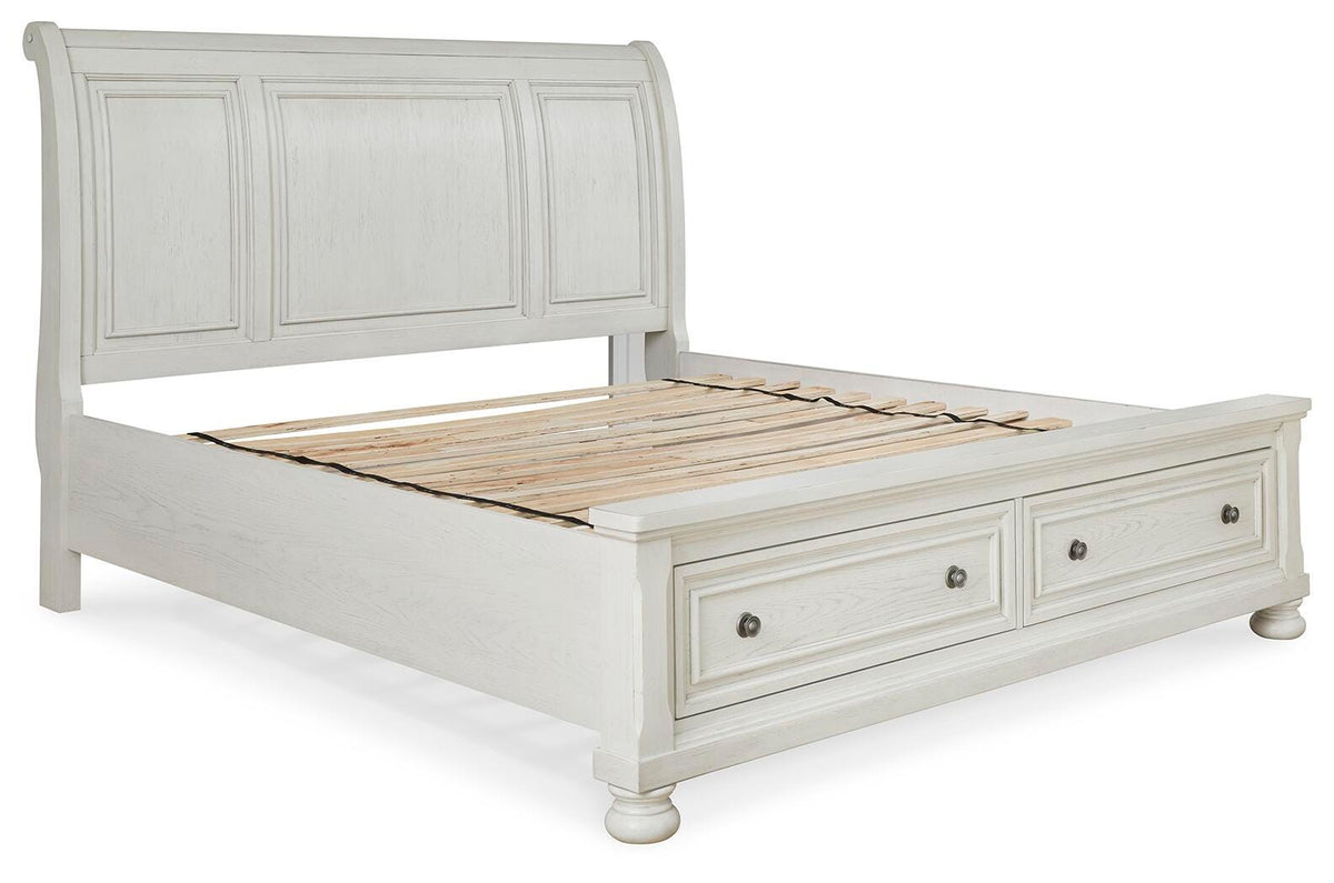 Robbinsdale Queen Sleigh Bed with Storage with Mirrored Dresser