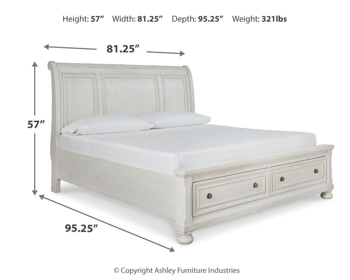 Robbinsdale King Sleigh Bed with Storage with Mirrored Dresser