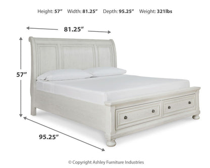 Robbinsdale King Sleigh Bed with Storage with Mirrored Dresser
