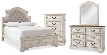 Realyn Full Panel Bed with Mirrored Dresser and Chest
