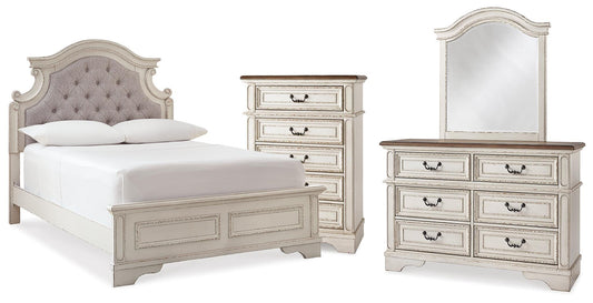 Realyn Full Panel Bed with Mirrored Dresser and Chest