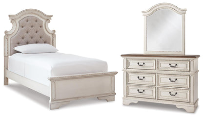 Realyn Twin Panel Bed with Mirrored Dresser