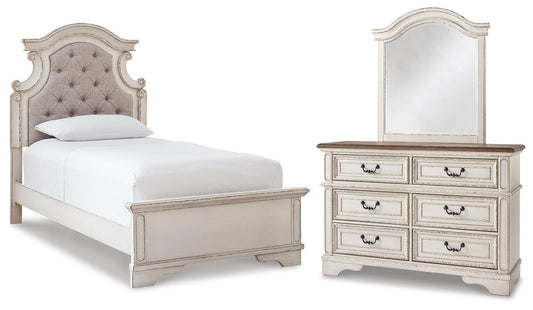 Realyn Twin Panel Bed with Mirrored Dresser