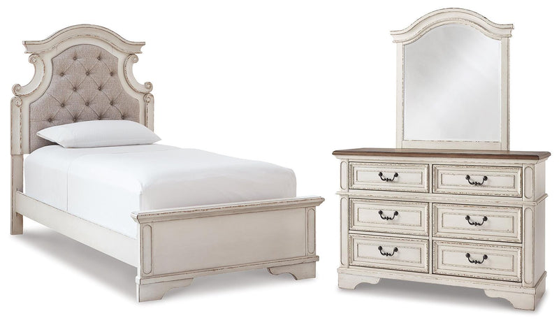 Realyn Twin Panel Bed with Mirrored Dresser