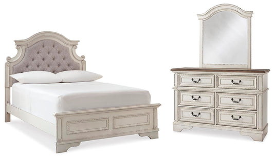Realyn Full Panel Bed with Mirrored Dresser