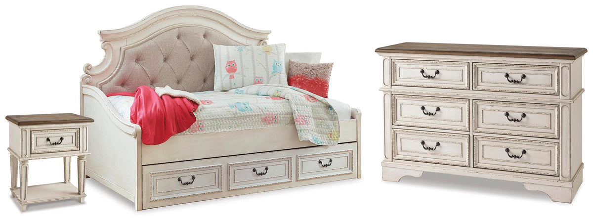 Realyn Twin Storage Daybed, Dresser and Nightstand