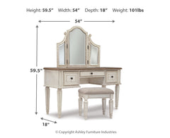 Realyn Vanity/Mirror/Stool (3/CN)