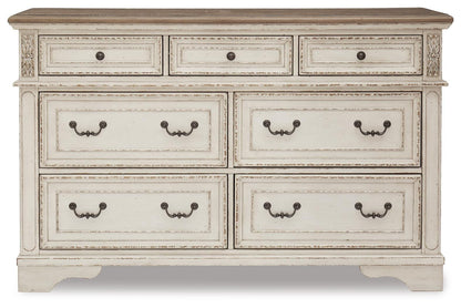 Realyn Queen Upholstery Panel Bed, Dresser, Chest, Nightstand, and Vanity Set