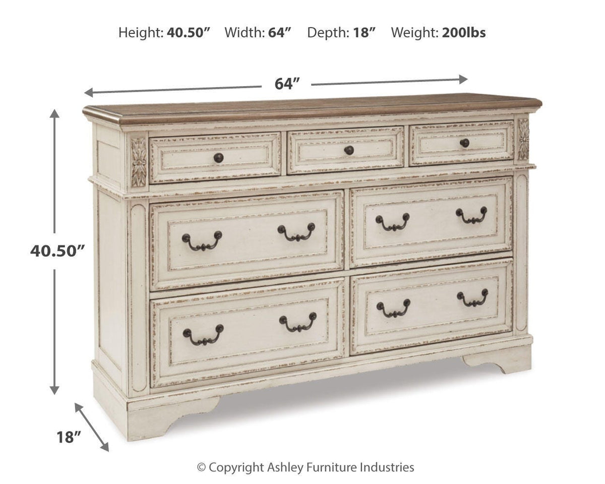 Realyn King Upholstered Panel Bed and Dresser