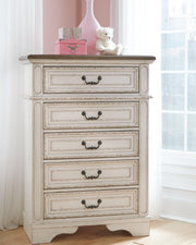 Realyn Queen Panel Bed, Dresser, Mirror, Chest and Nightstand