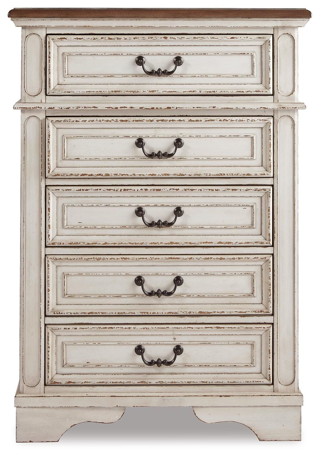 Realyn Queen Panel Bed, Dresser, Mirror, Chest and Nightstand