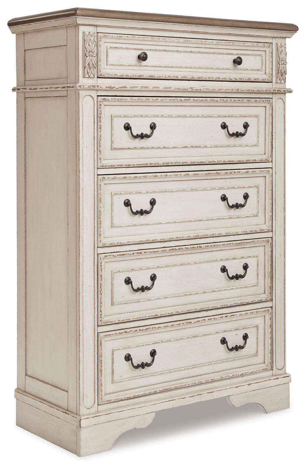Realyn King Upholstered Panel Bed with Mirrored Dresser and Chest
