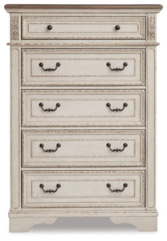 Realyn Queen Upholstered Bed with Mirrored Dresser and Chest