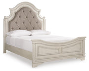 Realyn Queen Upholstered Panel Bed with Mirrored Dresser