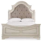Realyn Queen Upholstered Panel Bed with Mirrored Dresser