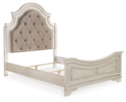 Realyn Queen Upholstered Panel Bed with Mirrored Dresser