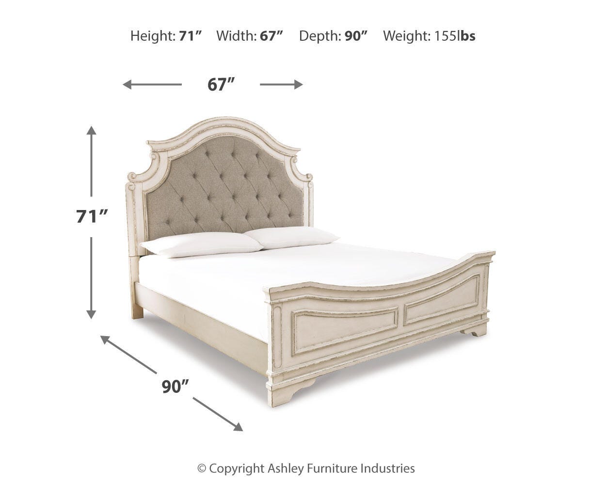 Realyn Queen Upholstered Panel Bed, Dresser, Mirror and Nightstand