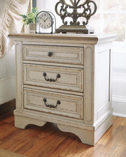 Realyn Queen Upholstered Panel Bed, Dresser, Mirror and Nightstand