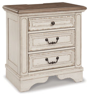 Realyn Queen Upholstered Panel Bed with Mirrored Dresser, Chest and Nightstand