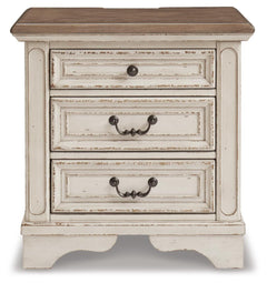 Realyn King Upholstered Panel Bed, Dresser and Nightstand