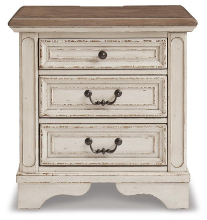 Realyn King Upholstered Panel Bed, Dresser, Mirror and Nightstand