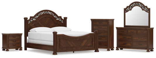 Lavinton California King Poster Bed, Dresser, Mirror, Chest and Nightstand