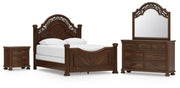 Lavinton Queen Poster Bed with Mirrored Dresser and Nightstand