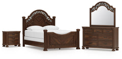 Lavinton Queen Poster Bed with Mirrored Dresser and Nightstand