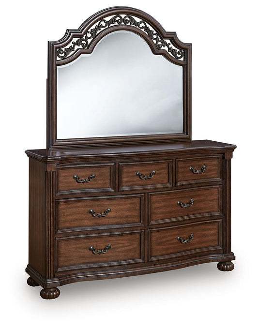 Lavinton King Poster Bed with Mirrored Dresser and Nightstand