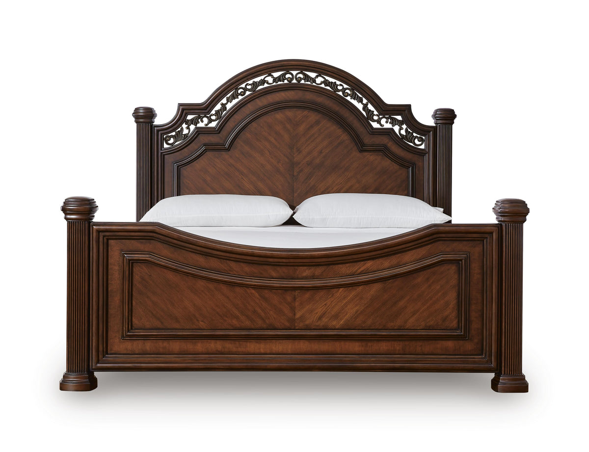 Lavinton Queen Poster Bed with Mirrored Dresser and Nightstand