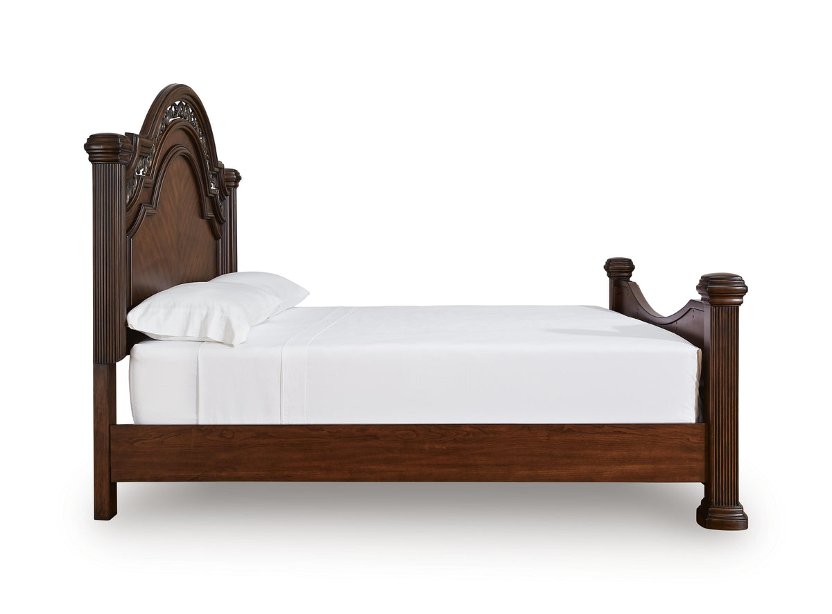 Lavinton Queen Poster Bed with Mirrored Dresser and Nightstand