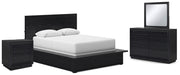 Londer Queen Panel Bed with Mirrored Dresser and Nightstand