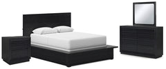 Londer Queen Panel Bed with Mirrored Dresser and Nightstand