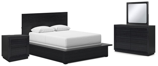 Londer Queen Panel Bed with Mirrored Dresser and Nightstand